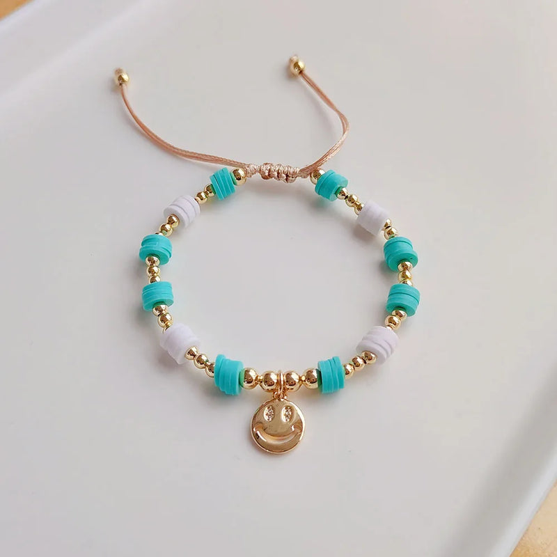KKBEAD Smile Face Charm Bracelet for Women Girl Gift Polymer Clay Disc Beads