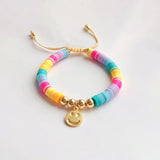 Colorful Heishi Beaded Smiley Heart Charm Bracelet