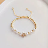 Star Rhinestones Charm Bracelet with Pearls for Women