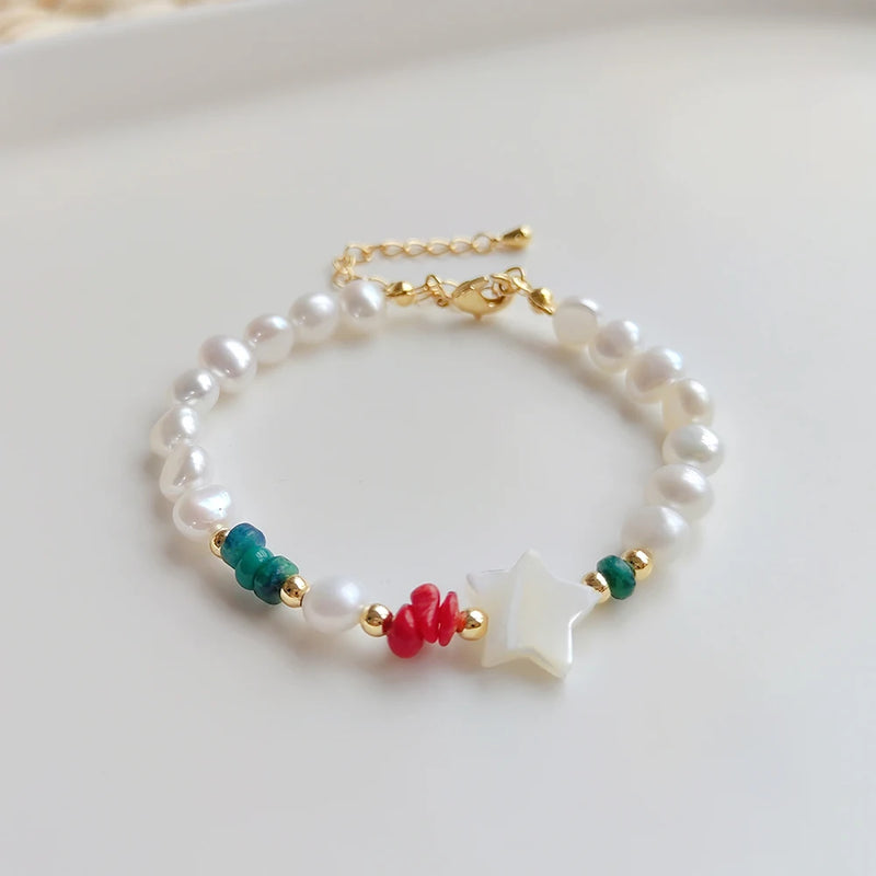 KKBEAD Stone Star Charm Bracelets for Girl Natural Freshwater Pearl Bracelet