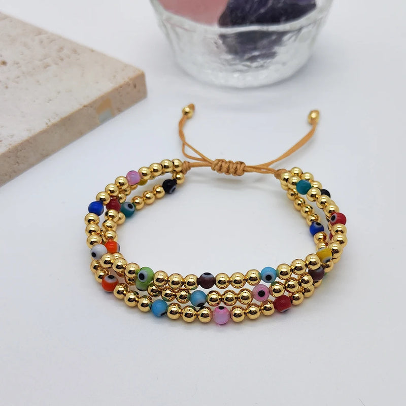 KKBEAD Evil Eye Bracelet Multilayer Beaded Jewelry 18K Plated Pulseras Femme