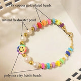 Boho Heishi Beads Smile Face Bracelet Natural Pearl