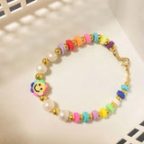 Boho Heishi Beads Smile Face Bracelet Natural Pearl