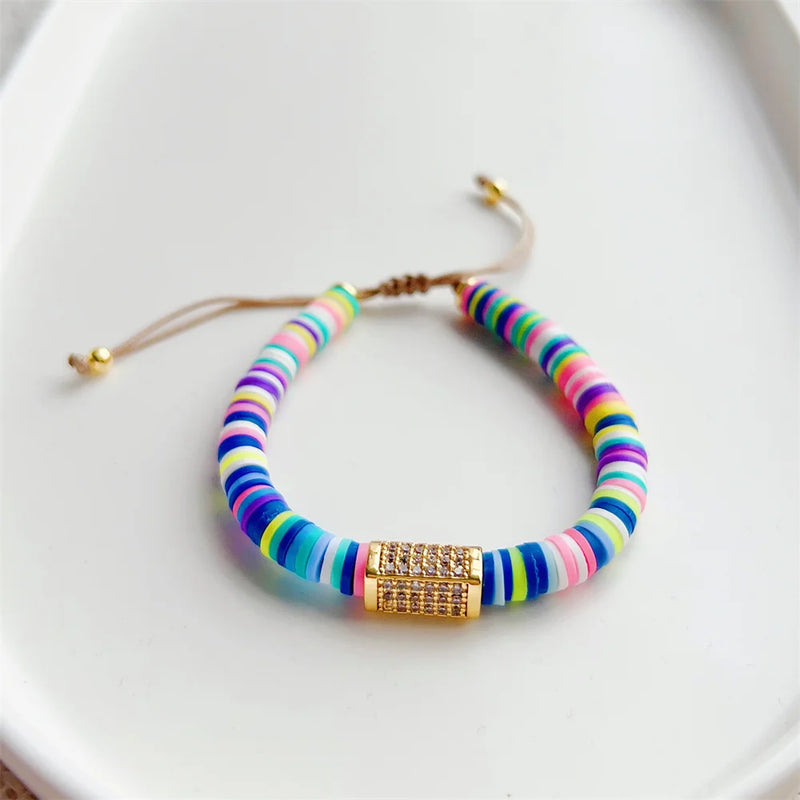 Zircon Charm Bracelet Christmas Jewelry for Women Polymer Clay Heishi Beads