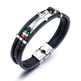 Retro Leather Bracelet Cross Rope Titanium Steel Wristband Men Accessories