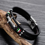 Retro Leather Bracelet Cross Rope Titanium Steel Wristband Men Accessories
