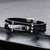 Retro Leather Bracelet Cross Rope Titanium Steel Wristband Men Accessories