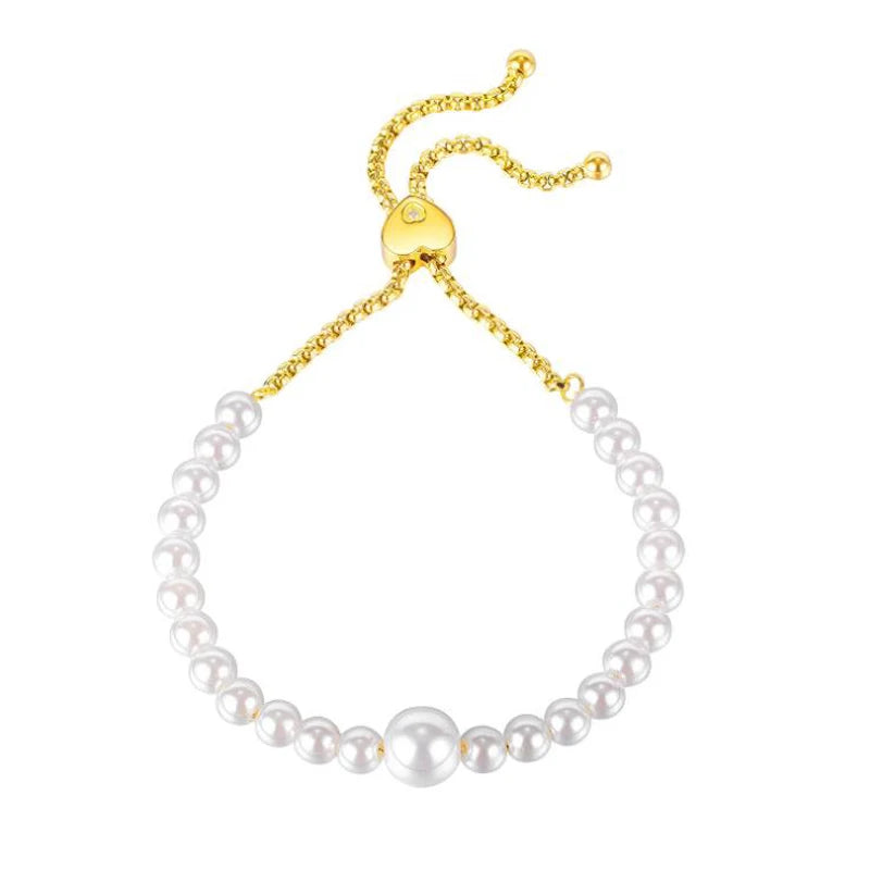 Adjustable Artificial Pearl Bangles Love Pearl Bracelet for Women Girl