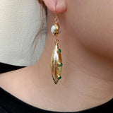 KKGEM 10x13mm Freshwater Pearl Cz Dangle Earrings