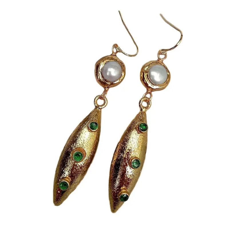 KKGEM 10x13mm Freshwater Pearl Cz Dangle Earrings