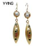 KKGEM 10x13mm Freshwater Pearl Cz Dangle Earrings