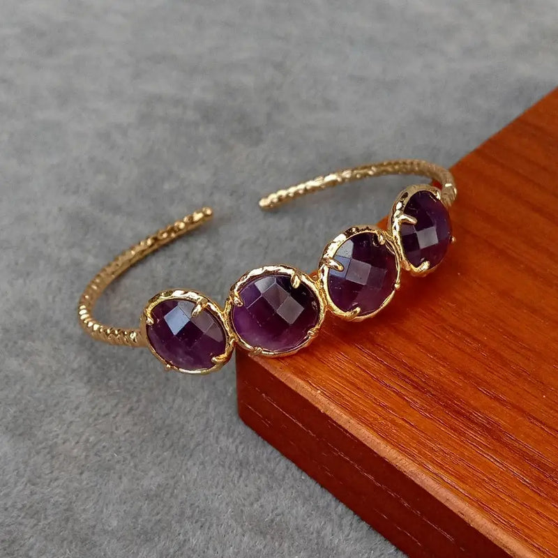 KKGEM 12mm Amethyst Bangle Bracelet, Adjustable
