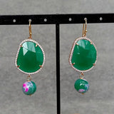 KKGEM 12mm Round Agate Green Crystal Earrings