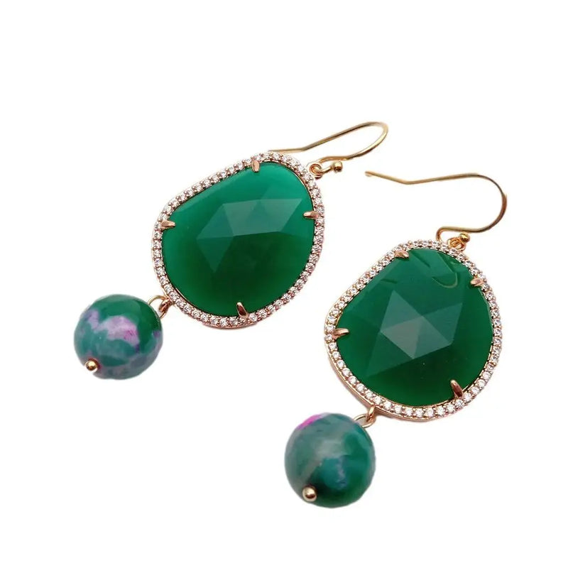KKGEM 12mm Round Agate Green Crystal Earrings