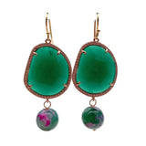 KKGEM 12mm Round Agate Green Crystal Earrings