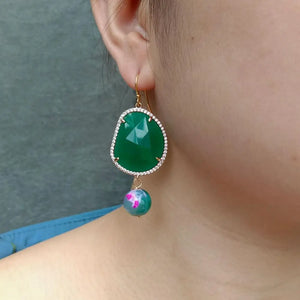 KKGEM 12mm Round Agate Green Crystal Earrings