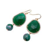 KKGEM 12mm Round Agate Green Crystal Earrings