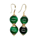 KKGEM 14mm Green Tigers Eye Hook Earrings