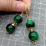 KKGEM 14mm Green Tigers Eye Hook Earrings