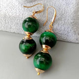 KKGEM 14mm Green Tigers Eye Hook Earrings