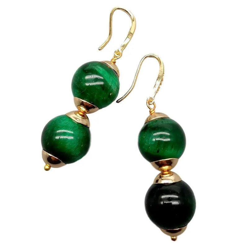 KKGEM 14mm Green Tigers Eye Hook Earrings