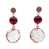 KKGEM Fuchsia Tiger Eye Stud Earrings 26mm Clear Quartz Rough Coin Shape