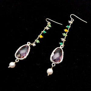KKGEM Red Crystal Pearl Hook Dangle Earrings