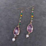 KKGEM Red Crystal Pearl Hook Dangle Earrings