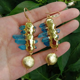 KKGEM 15mm Brushed Coin Beads Quartz Rough Druzy Stones Drop Earrings