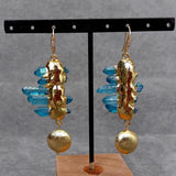 KKGEM 15mm Brushed Coin Beads Quartz Rough Druzy Stones Drop Earrings