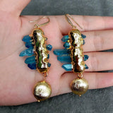 KKGEM 15mm Brushed Coin Beads Quartz Rough Druzy Stones Drop Earrings