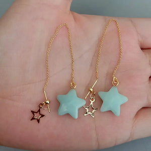 KKGEM 15mm Amazonite Star Shape Dangle Earrings Gemstone Jewelry Gift