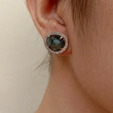 KKGEM 15x18mm Natural Faceted Labradorite CZ Pave Bezel Stud Earrings