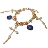 KKGEM 16mm Lapis Heart Crucifix Bracelet