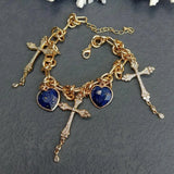 KKGEM 16mm Lapis Heart Crucifix Bracelet