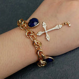 KKGEM 16mm Lapis Heart Crucifix Bracelet