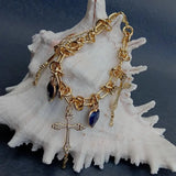 KKGEM 16mm Lapis Heart Crucifix Bracelet