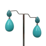 KKGEM Turquoise Sea Shell Teardrop Cz Pave Stud Earrings