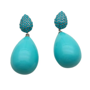 KKGEM Turquoise Sea Shell Teardrop Cz Pave Stud Earrings