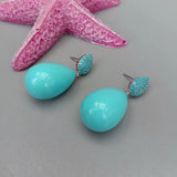 KKGEM Turquoise Sea Shell Teardrop Cz Pave Stud Earrings