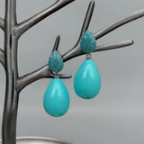 KKGEM Turquoise Sea Shell Teardrop Cz Pave Stud Earrings