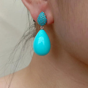 KKGEM Turquoise Sea Shell Teardrop Cz Pave Stud Earrings
