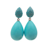 KKGEM Turquoise Sea Shell Teardrop Cz Pave Stud Earrings