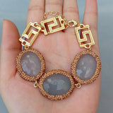KKGEM 16x29mm Gray Jade Oval Rhinestone Wrap Bracelet