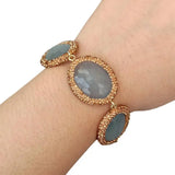 KKGEM 16x29mm Gray Jade Oval Rhinestone Wrap Bracelet