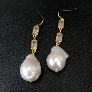 KKGEM Flameball Baroque Pearl Cz Chain Earrings