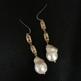 KKGEM Flameball Baroque Pearl Cz Chain Earrings