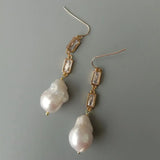 KKGEM Flameball Baroque Pearl Cz Chain Earrings