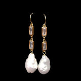 KKGEM Flameball Baroque Pearl Cz Chain Earrings