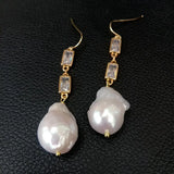KKGEM Flameball Baroque Pearl Cz Chain Earrings